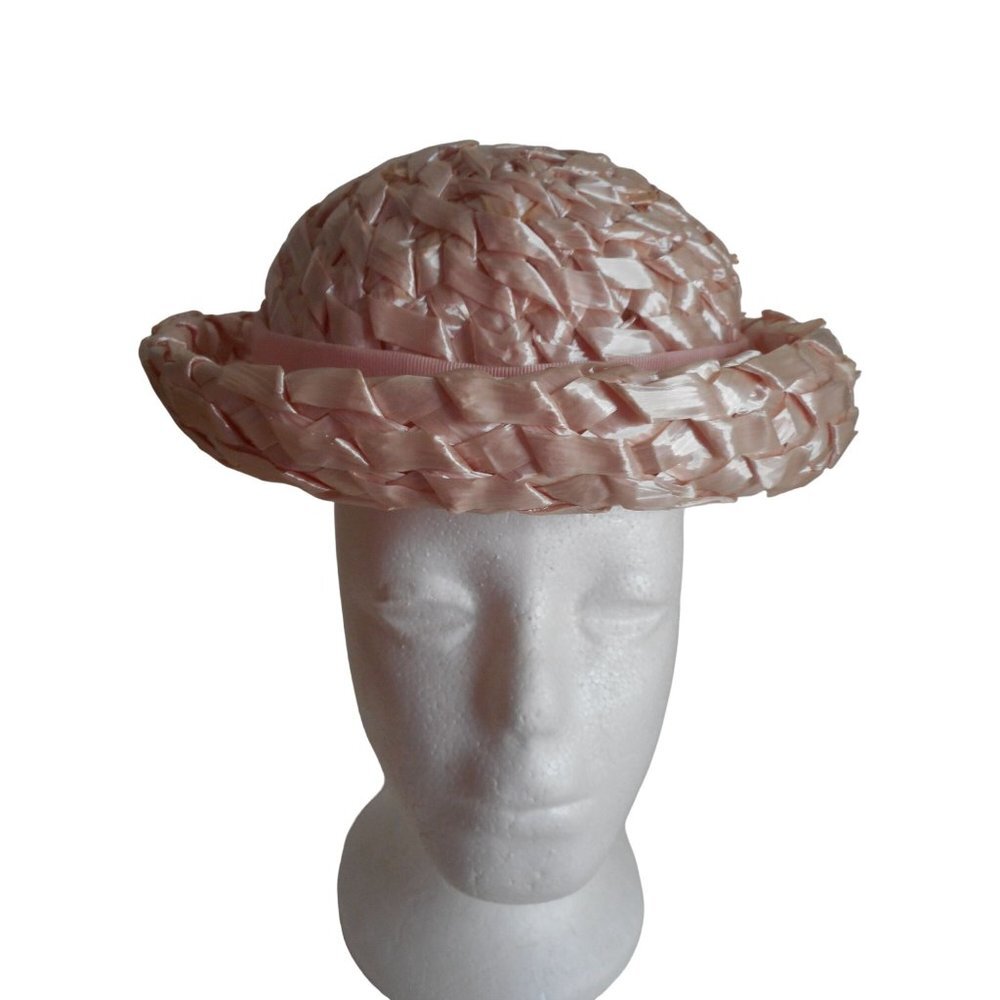 Vintage Pink Bowler Straw Hat Union Label